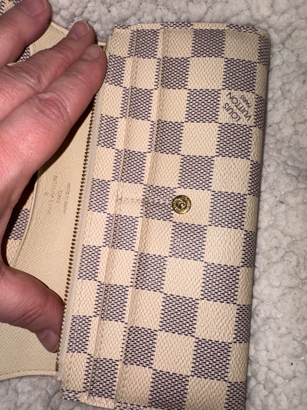 Louis Vuitton Damier Azur Snap Continental Wallet in Beige and Brown - Picture 10 of 16